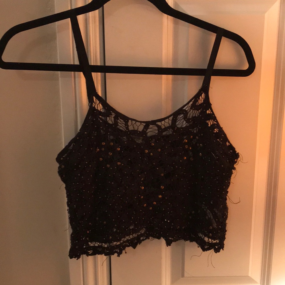 Crochet beaded black crop top